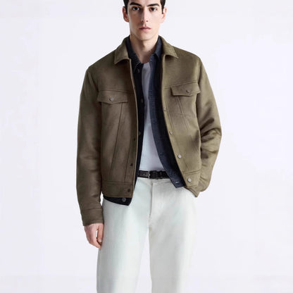 Mens Suede-Effect Lapel Jacket Coat