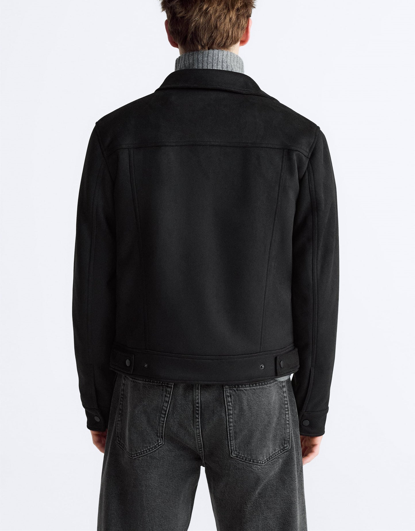 Mens Suede-Effect Lapel Jacket Coat
