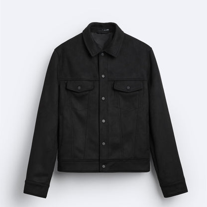 Mens Suede-Effect Lapel Jacket Coat